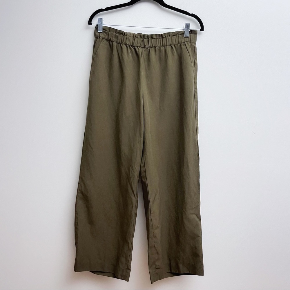 Talbots Green Linen Blend High Waisted Straight Leg Paper Bag Pants Size Small